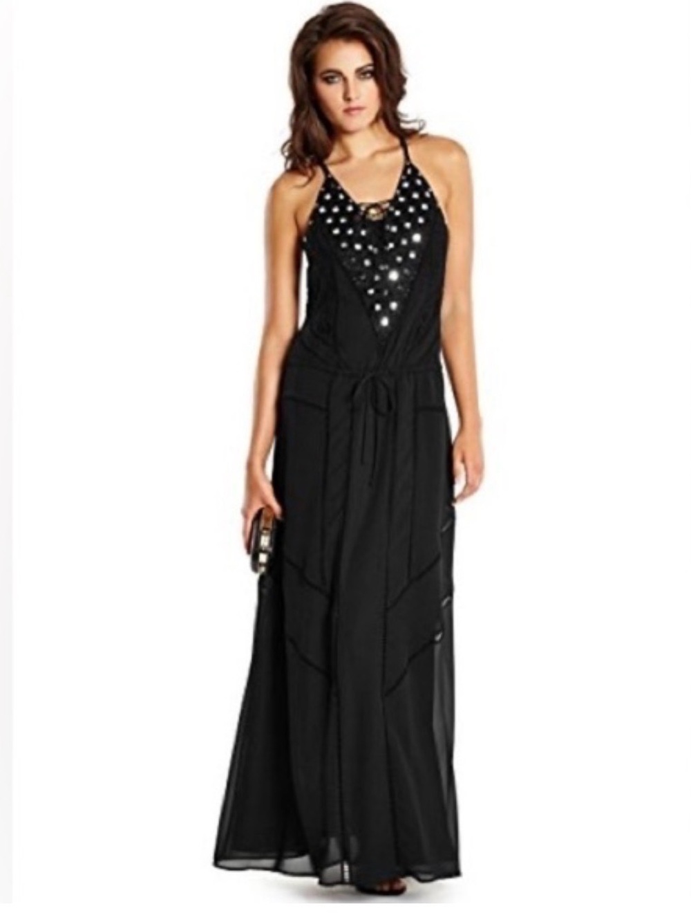 New GUESS Marciano Crochet Halter Top Long Maxi Summer Black Dress M